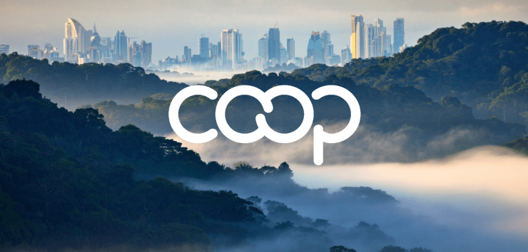 Coop marque across city skyline